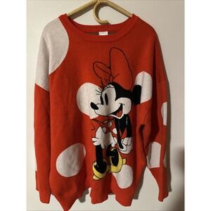 Disney Minnie Mouse Pullover Knit Sweater for Adults 2XL Large White Polka Dots